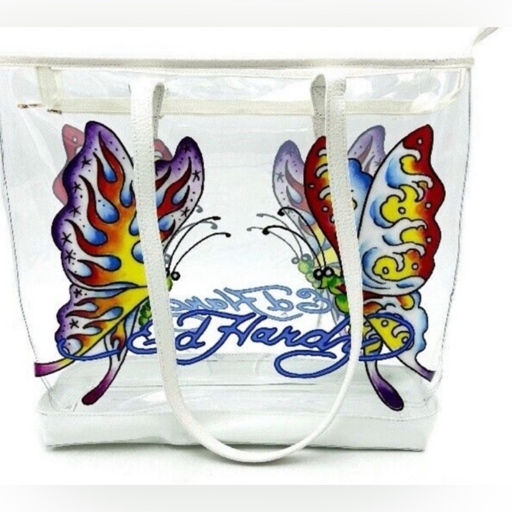 Ed Hardy White Butterfly Tote Bag